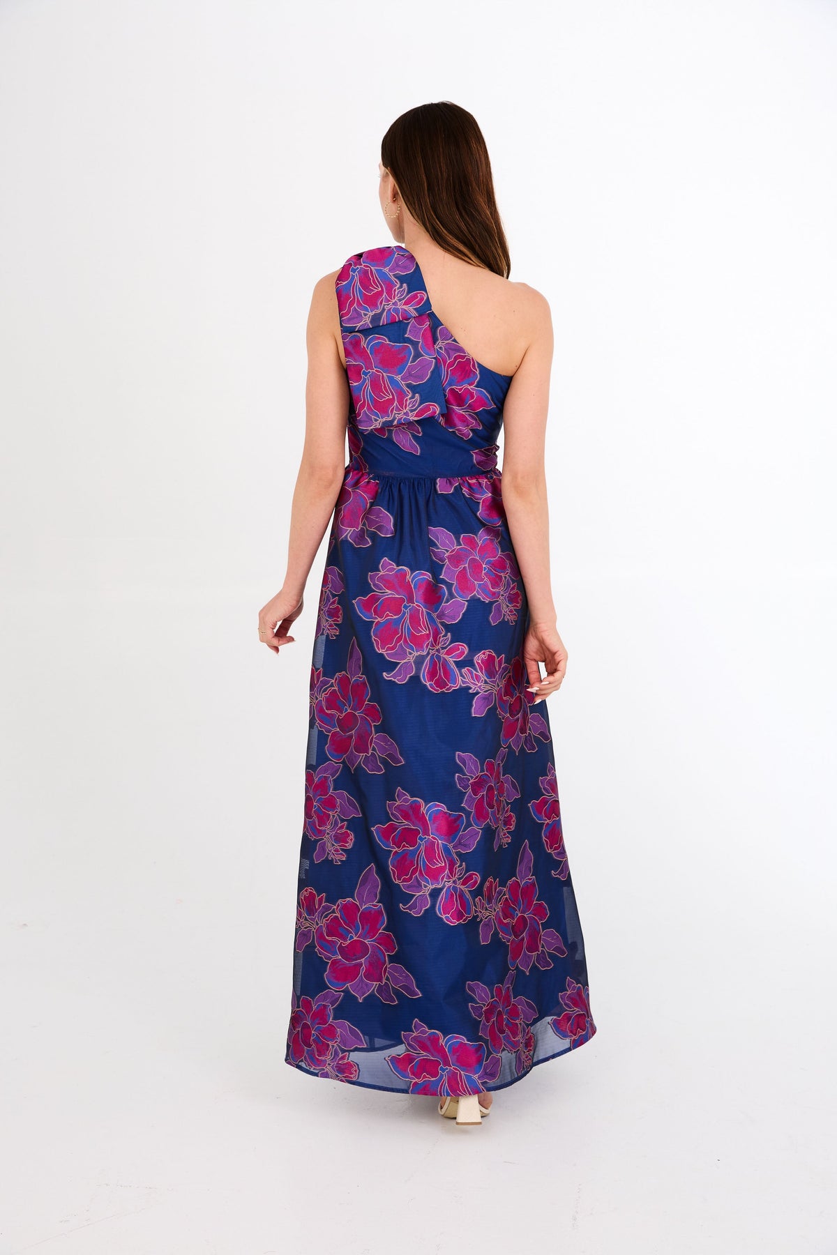 Caroline Gown in Fuchsia Navy Peony Organza