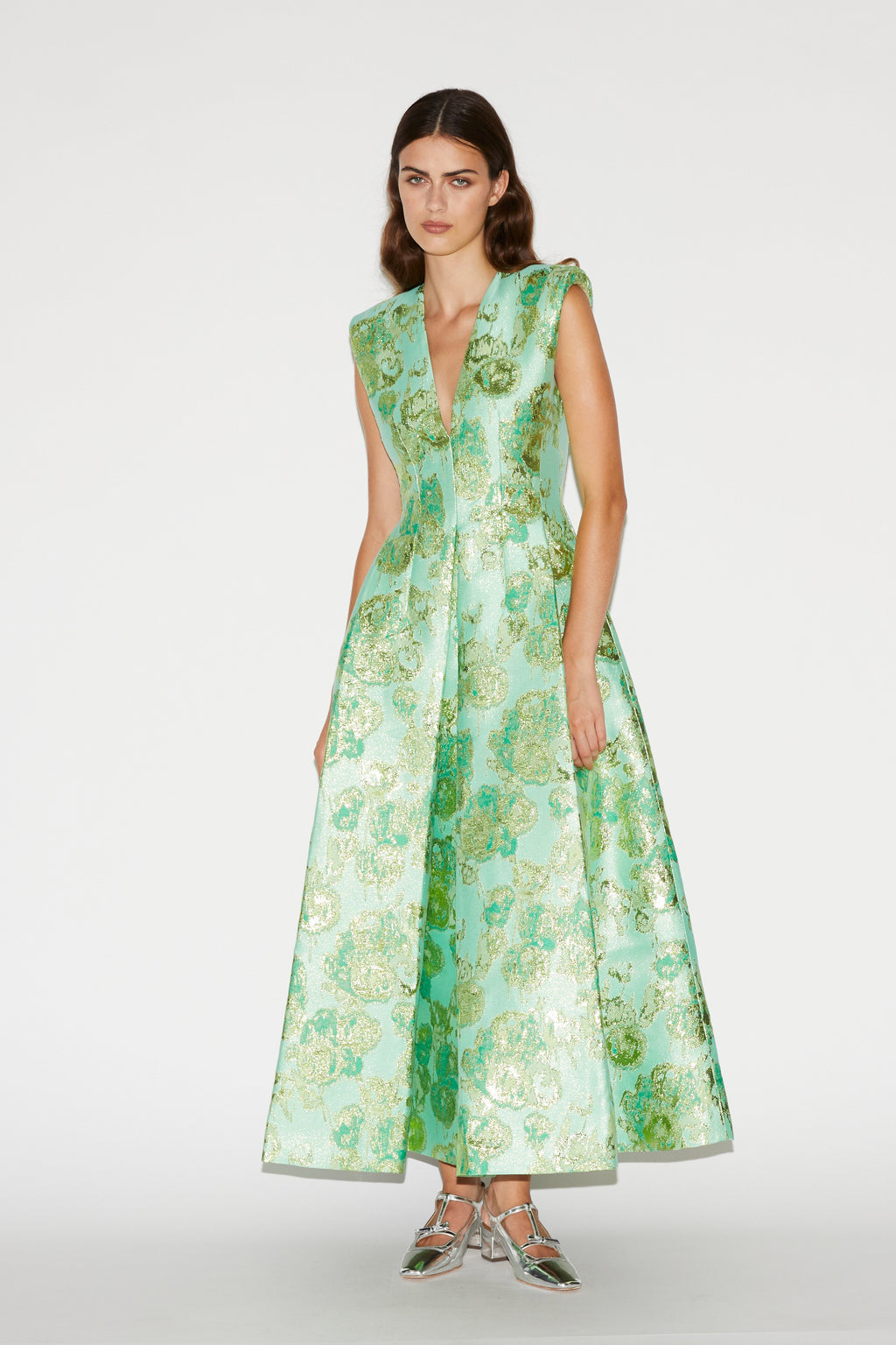 huishan zhang green dress Sidra Dress Jade Jacquard US 2