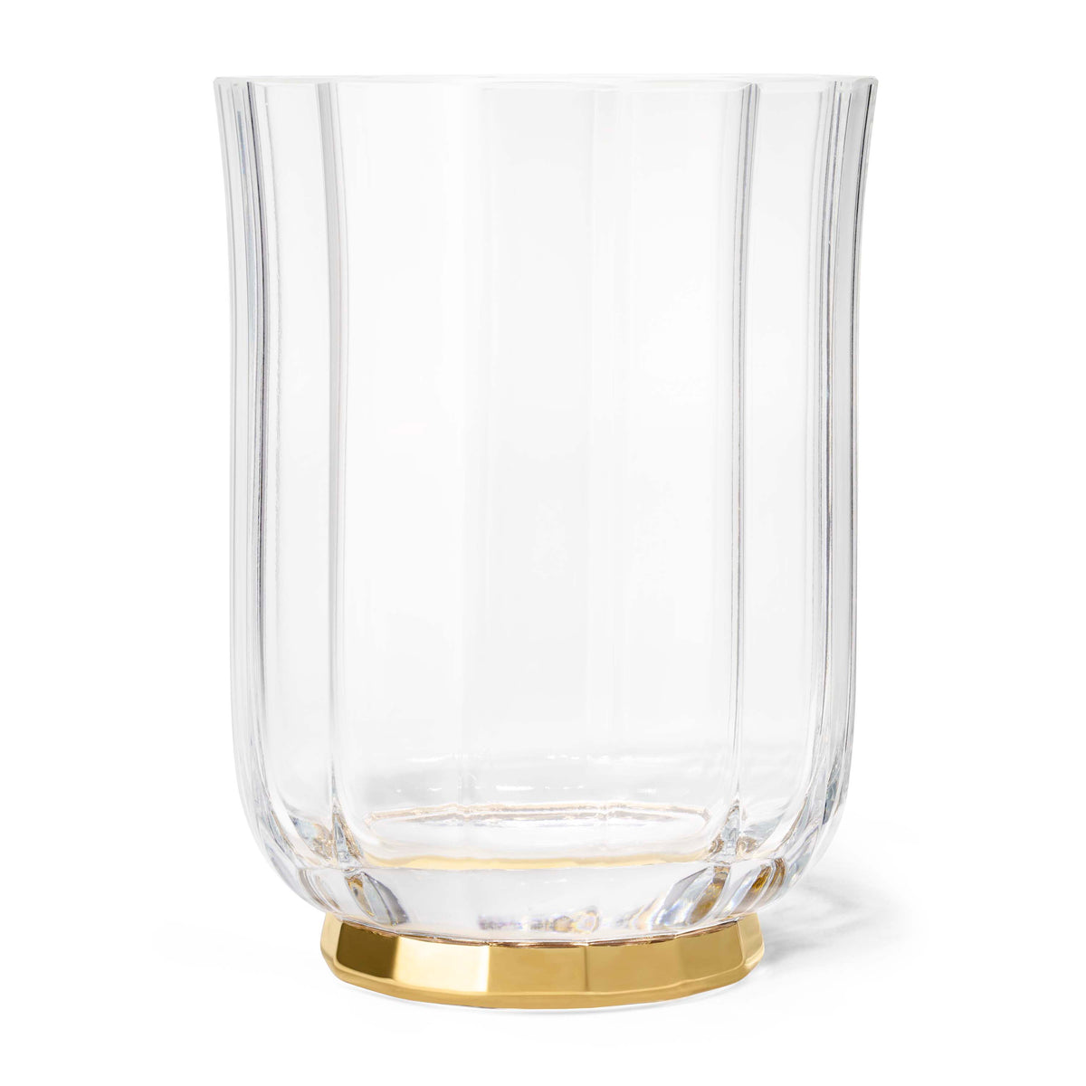 Front view of Delmara Crystal Hurricane showcasing chunky faceted crystal and gold accent base on a white background