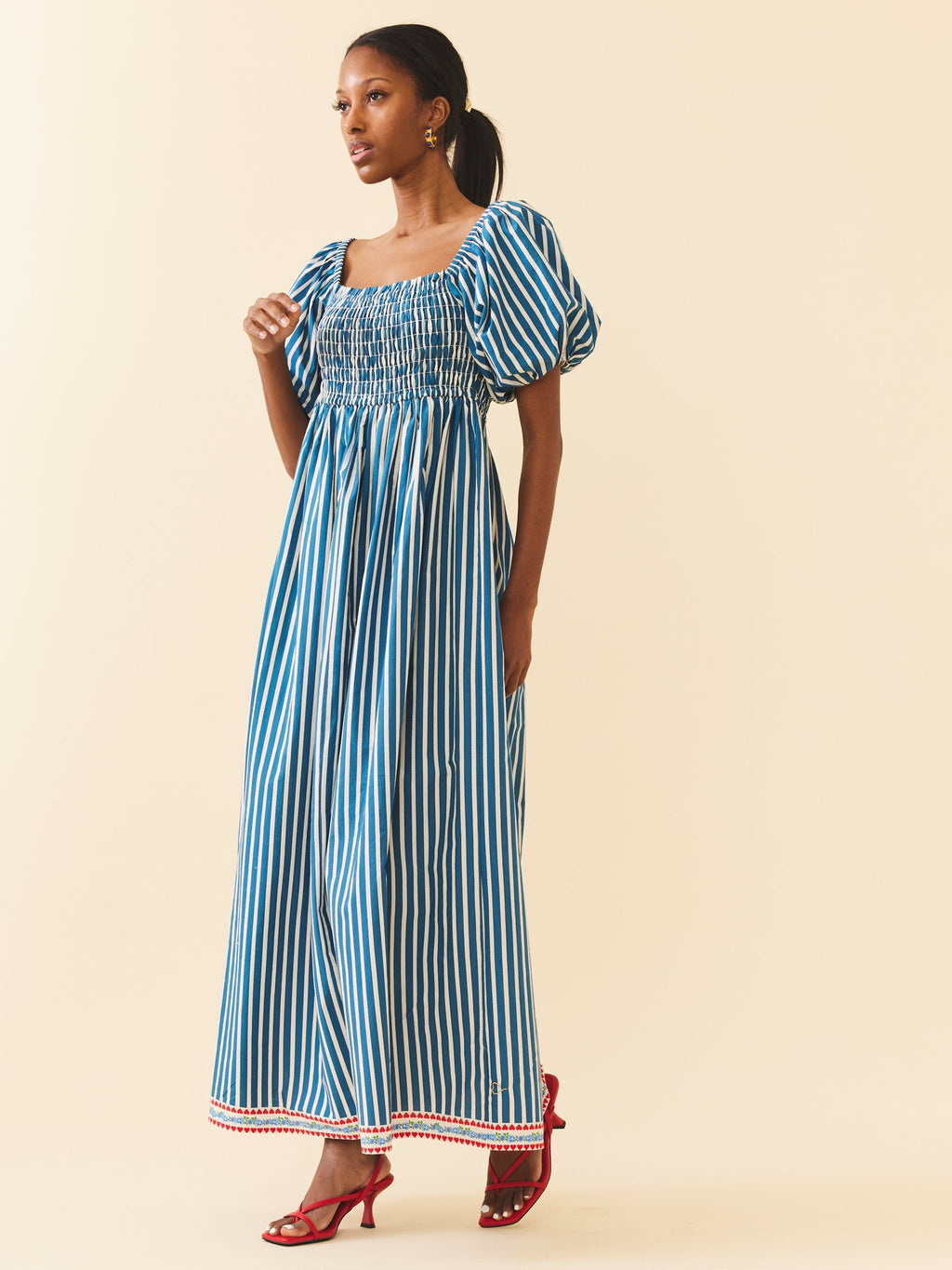 Aurora Dress in Navy Stripe