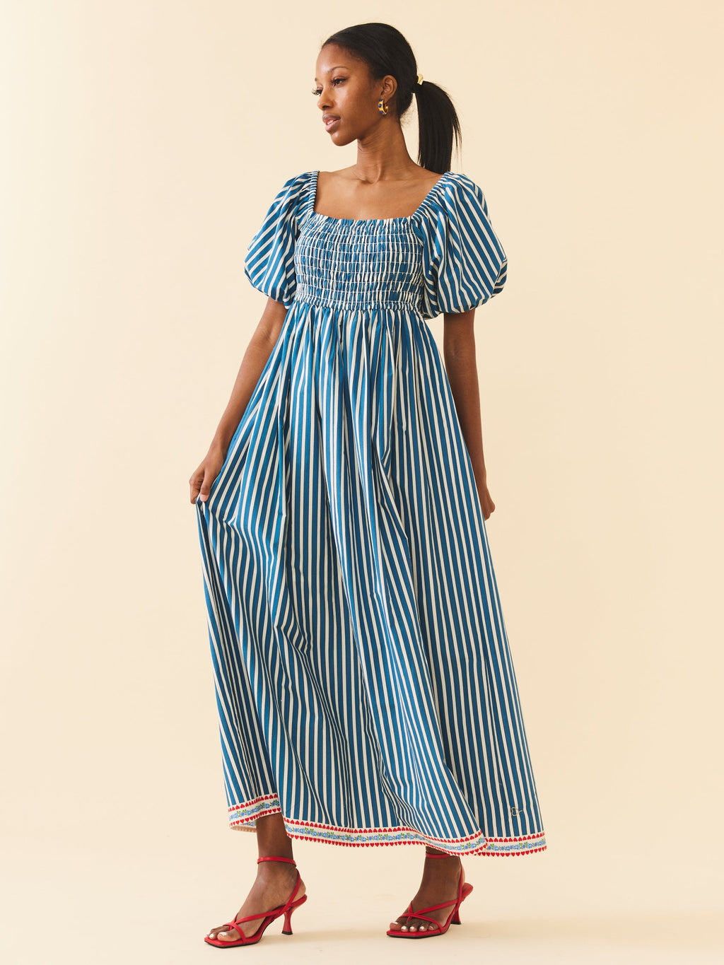 Aurora Dress in Navy Stripe