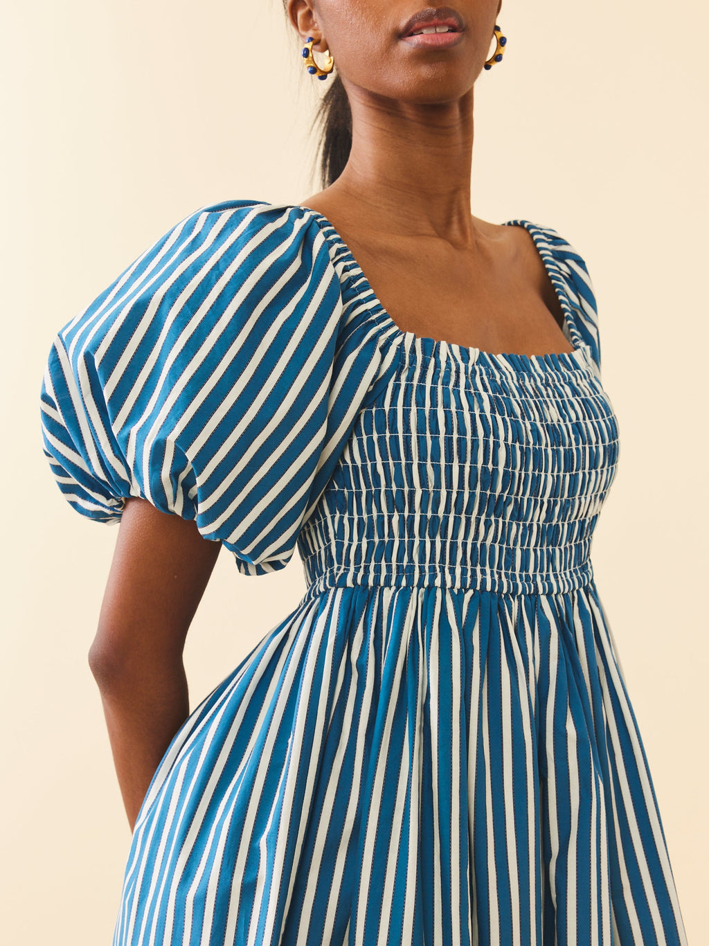 Aurora Dress in Navy Stripe