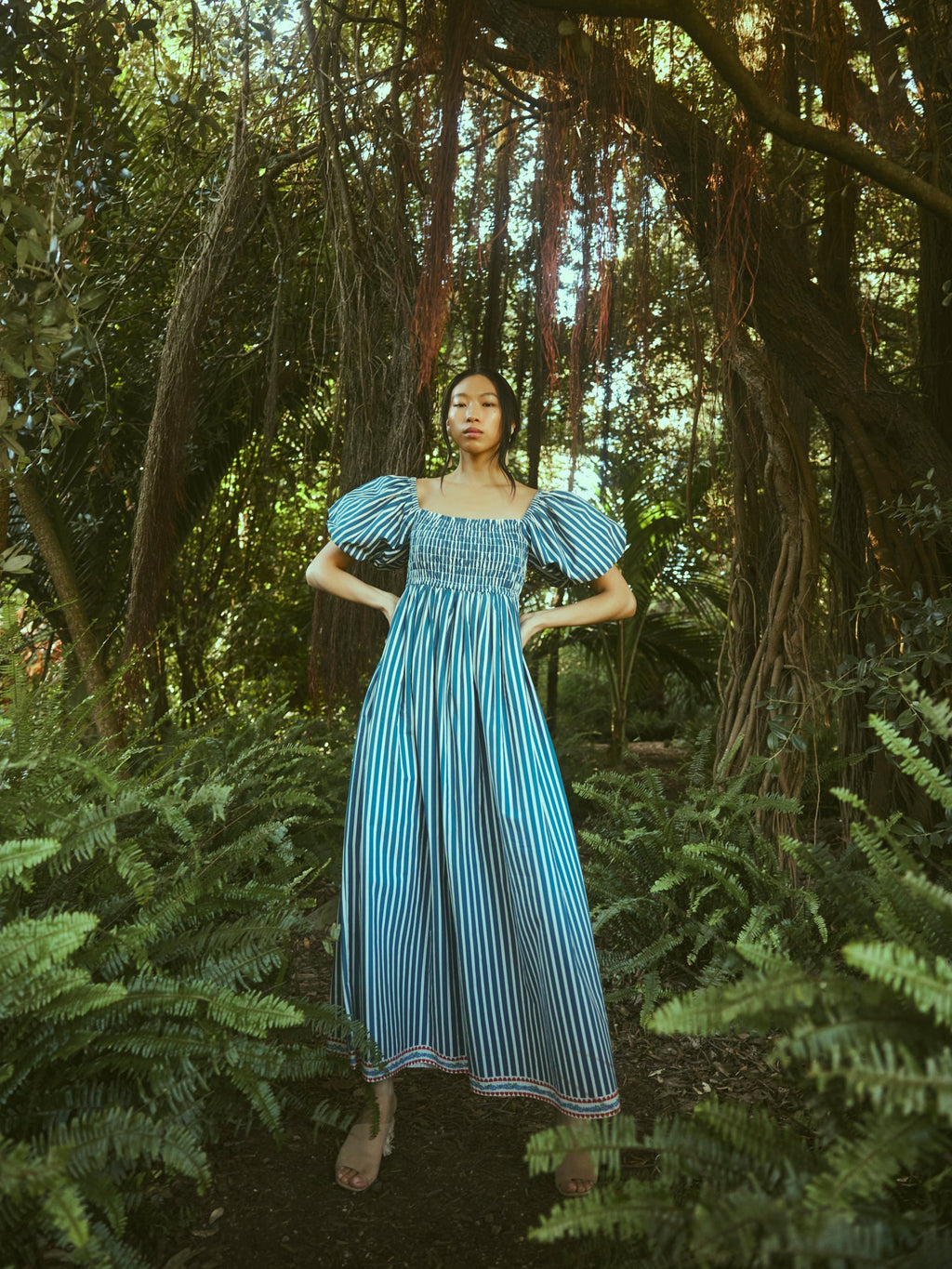 Aurora Dress in Navy Stripe