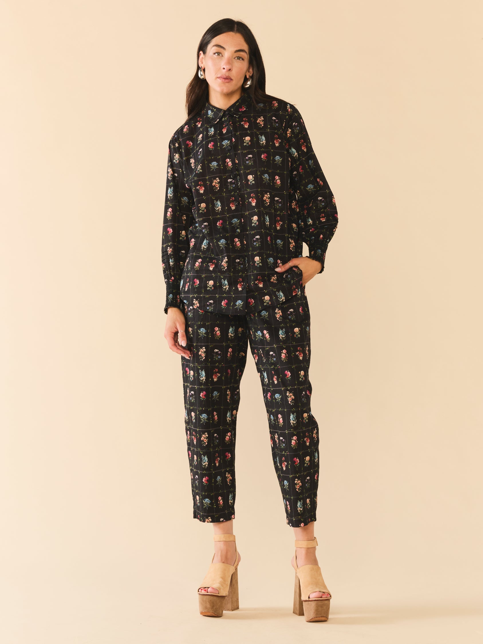 Katie Button Down in Florence Black Floral