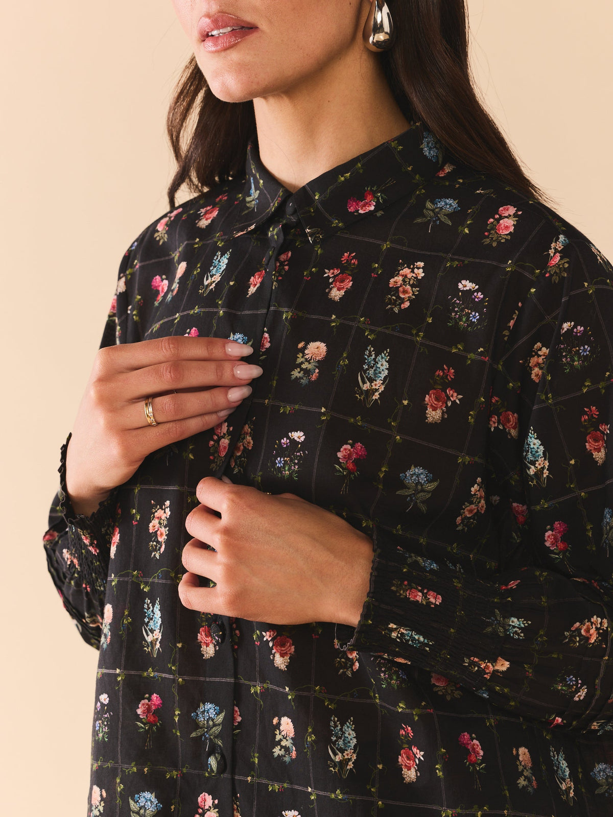 Katie Button Down in Florence Black Floral