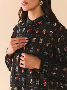 Katie Button Down in Florence Black Floral