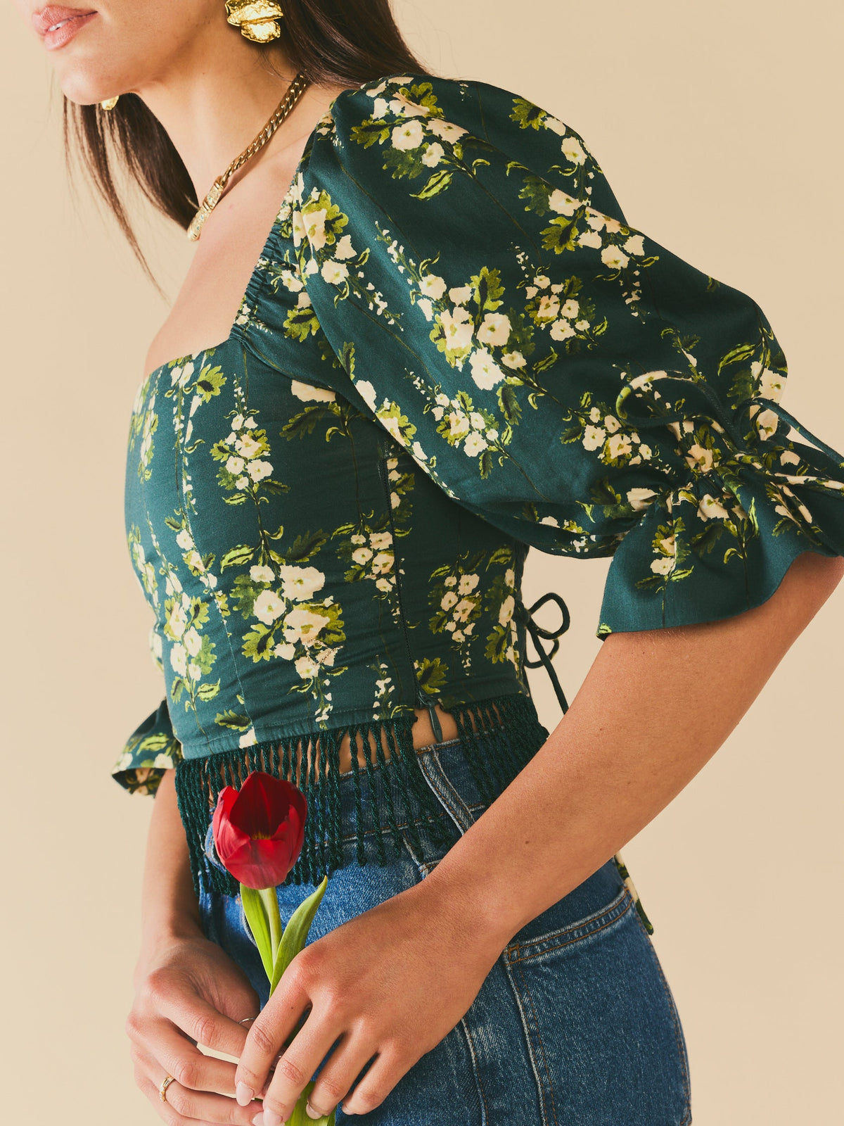 EDDY x Mckenzie Depinto Jamie Top in Deep Green & Floral