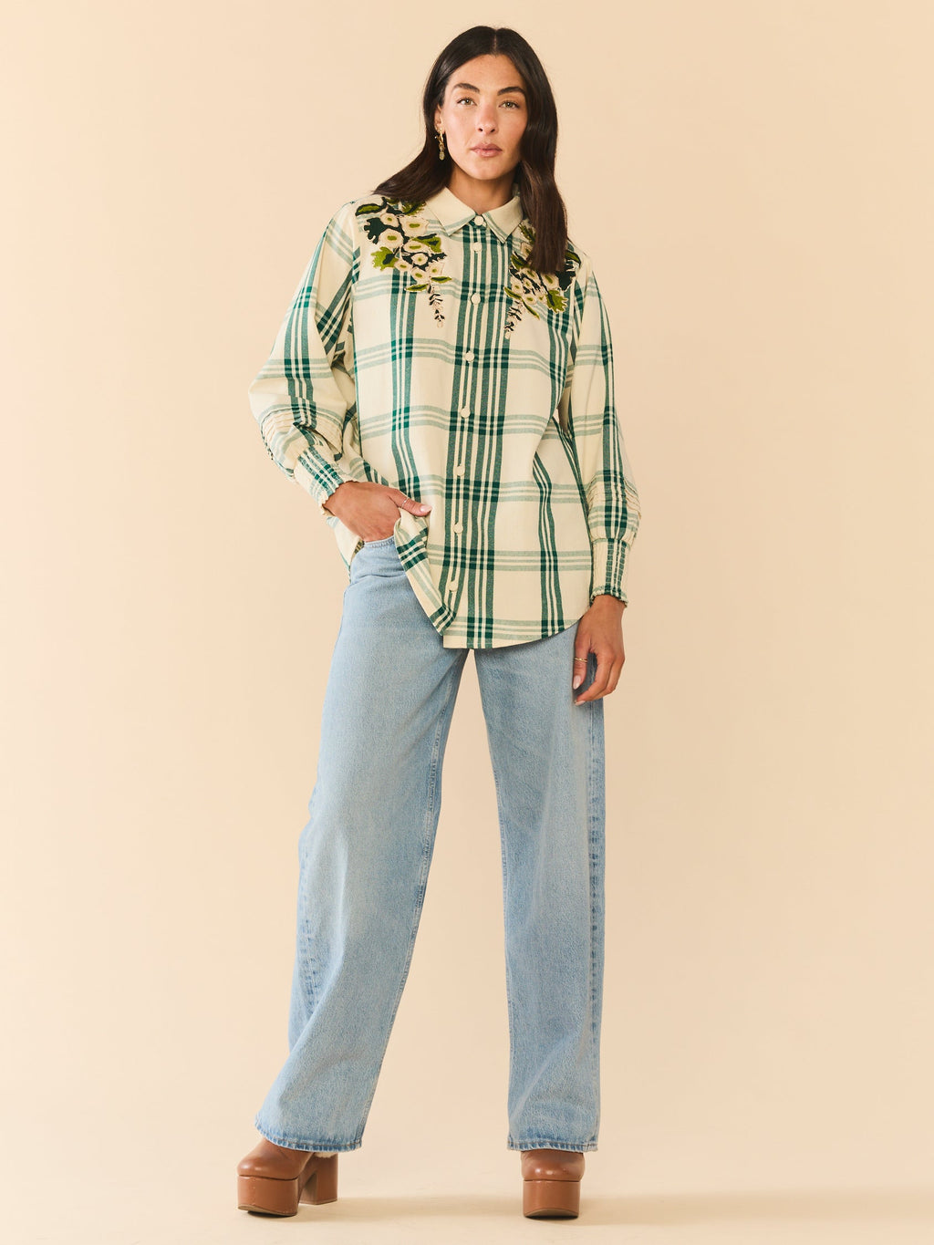 EDDY x Mckenzie Depinto Butler Top in Green Plaid & Floral