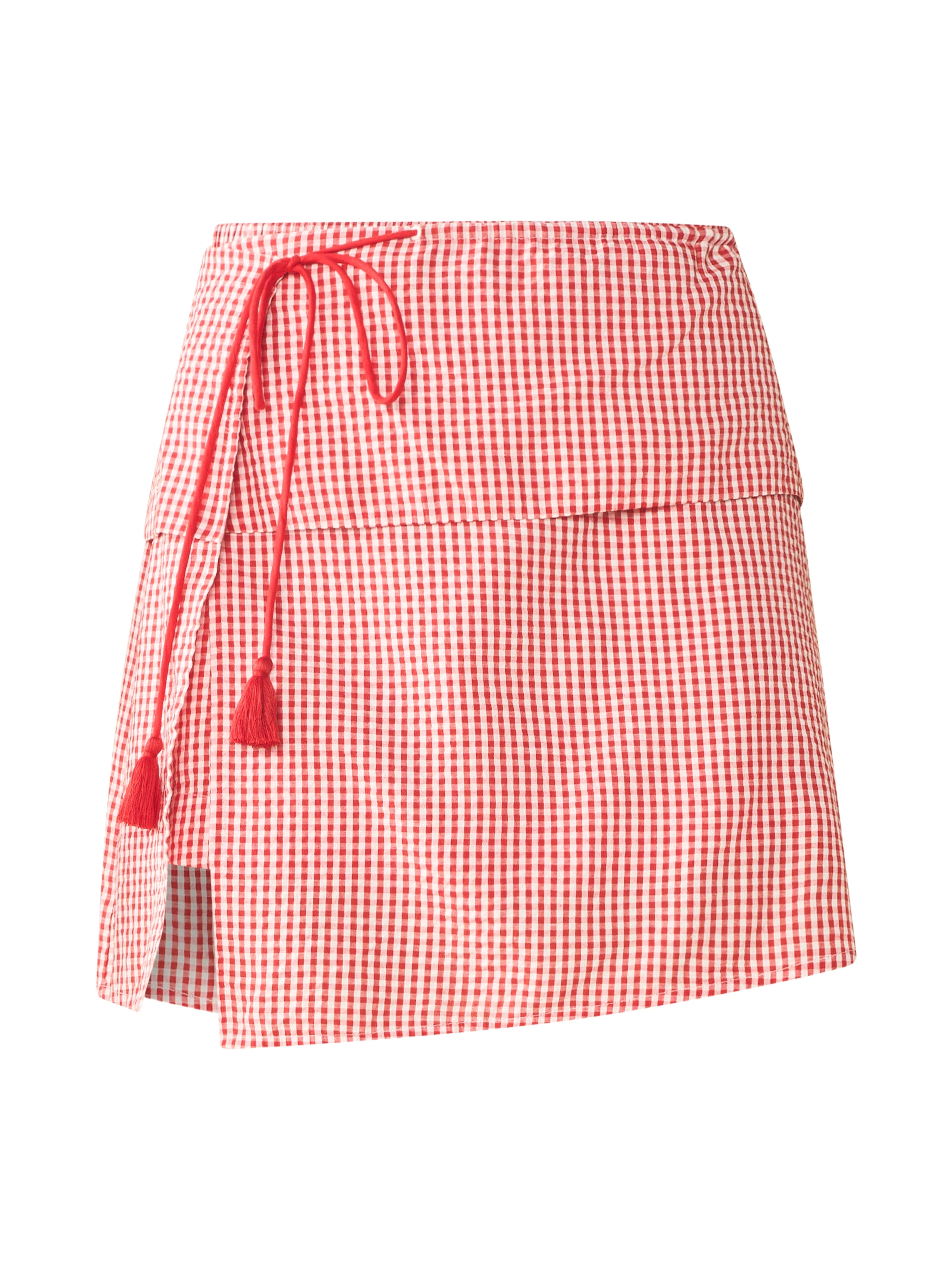 Sam Skort x Rainey Collaboration in Red Gingham with Cream Crochet Applique