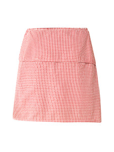 Sam Skort x Rainey Collaboration in Red Gingham with Cream Crochet Applique