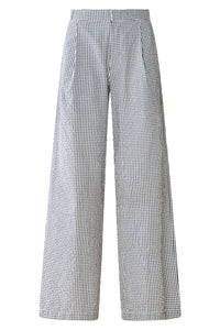 Nina Pant in Navy Gingham with Cream Crochet Applique