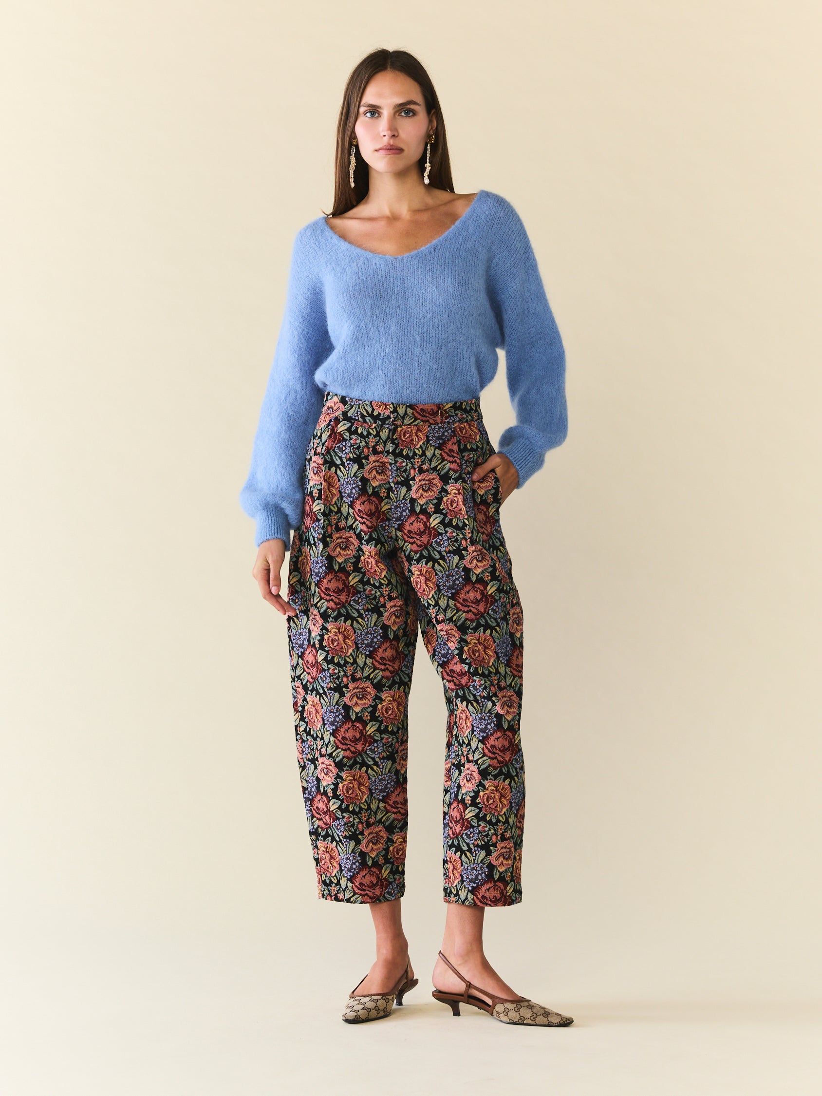 Brynna Trouser in Black Rainbow Jacquard