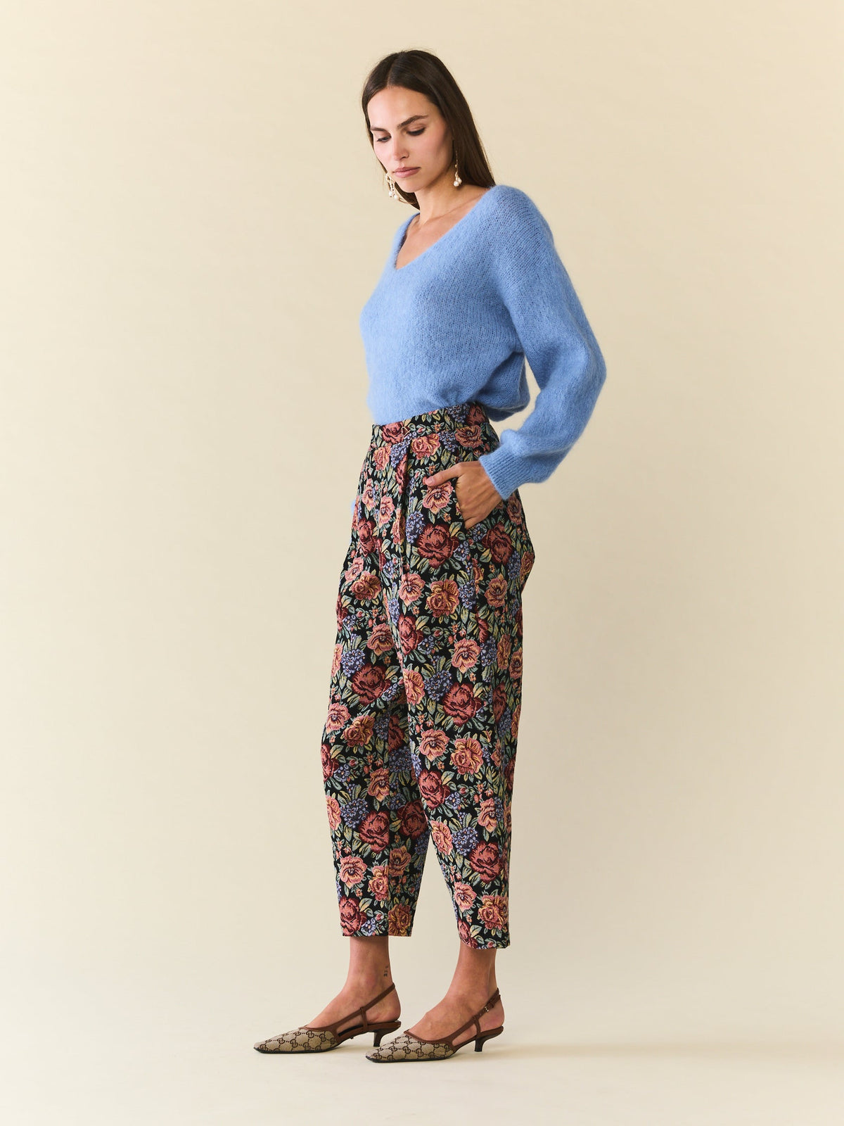 Brynna Trouser in Black Rainbow Jacquard