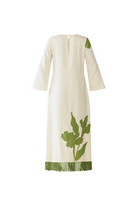 Ariana Dress in Ivory with Green Appliqué