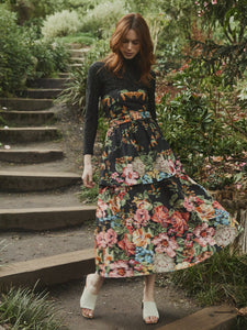 Daisy Dress in Black Victorian Floral