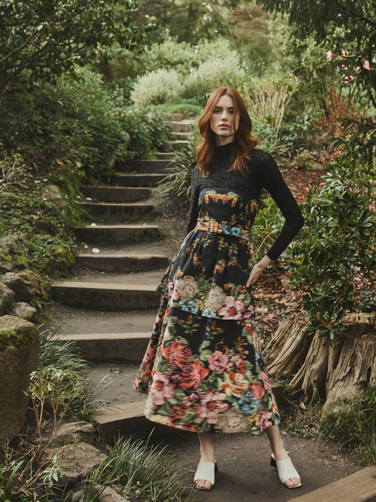 Daisy Dress in Black Victorian Floral