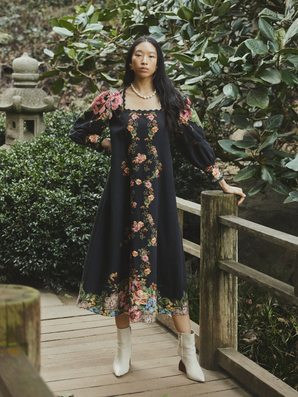 Tara Dress in Black Victorian Floral