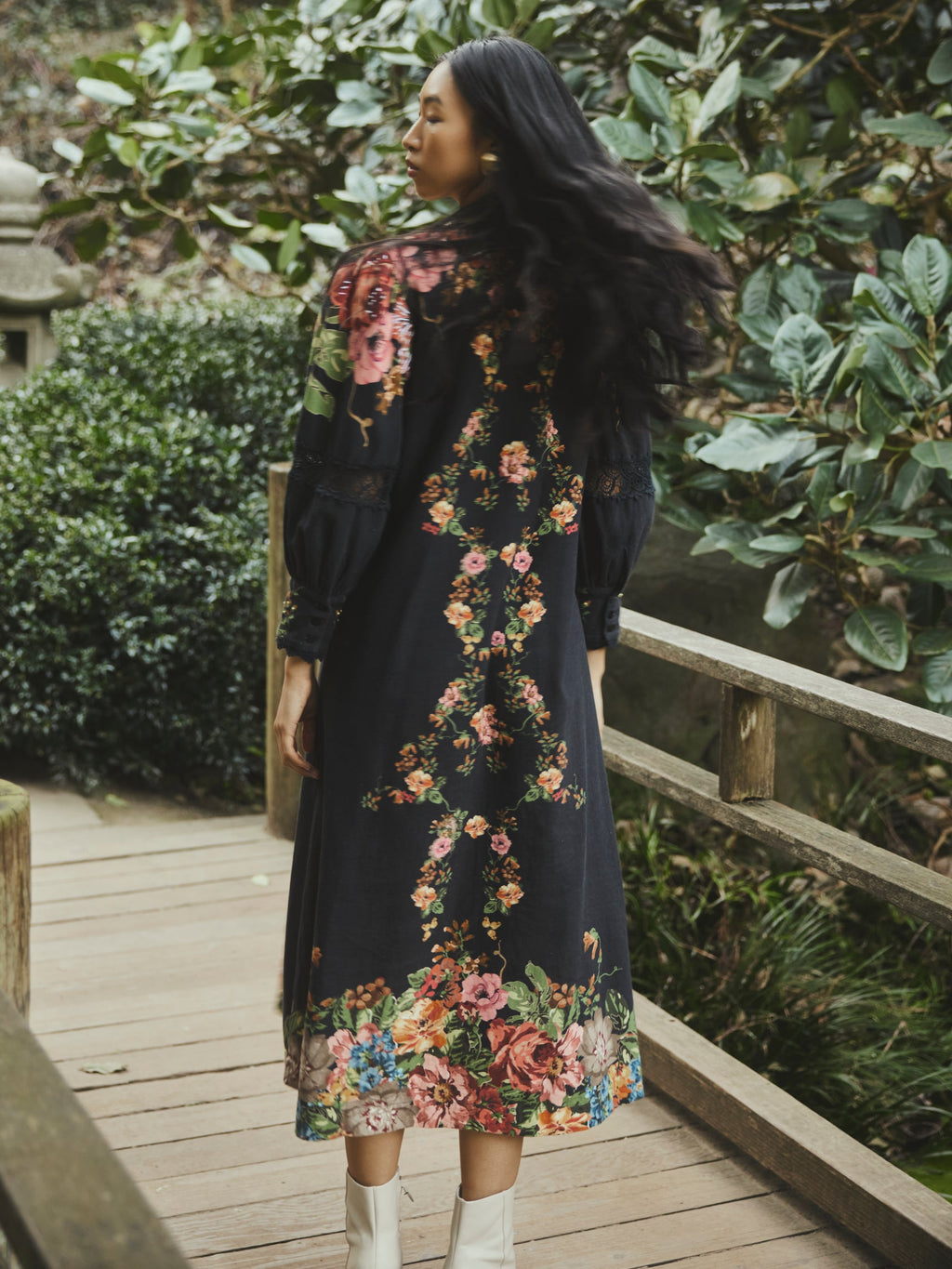 Tara Dress in Black Victorian Floral