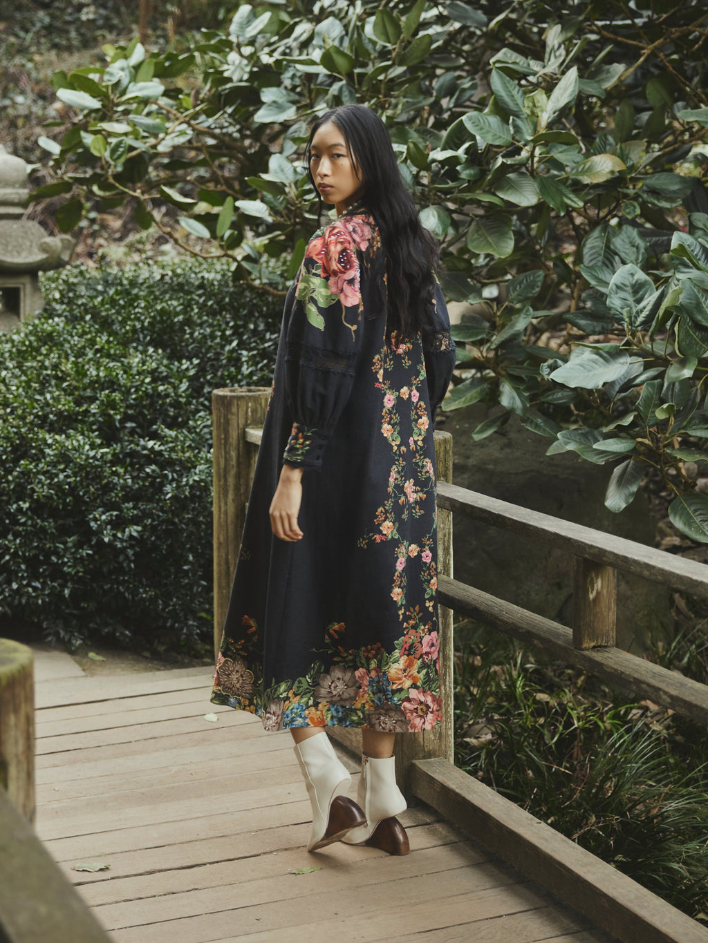 Tara Dress in Black Victorian Floral