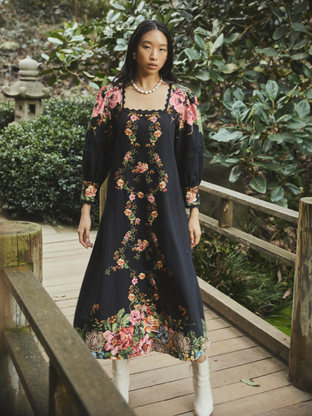 Tara Dress in Black Victorian Floral