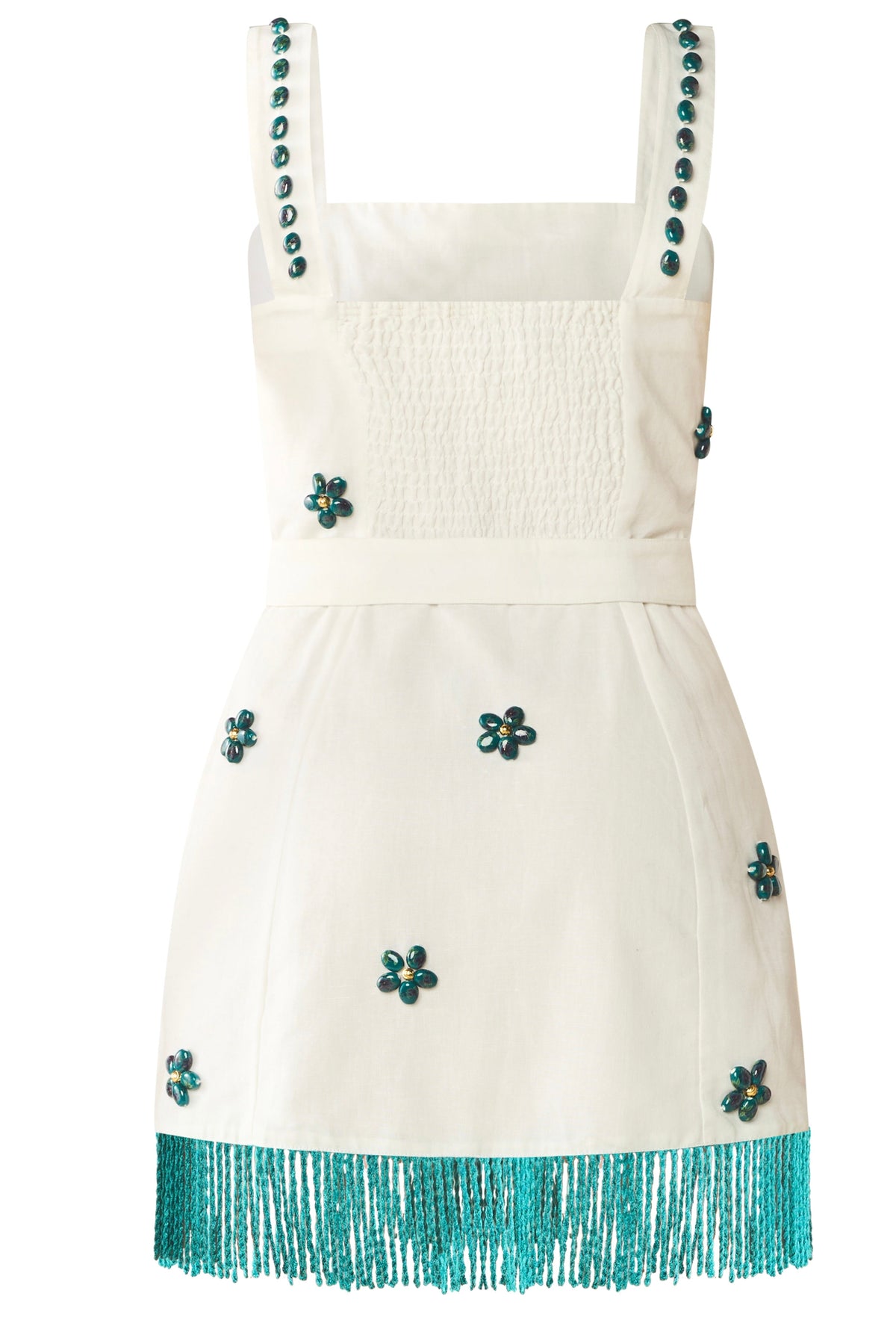 Sarah Bird Mini Dress in White with Painted Beads