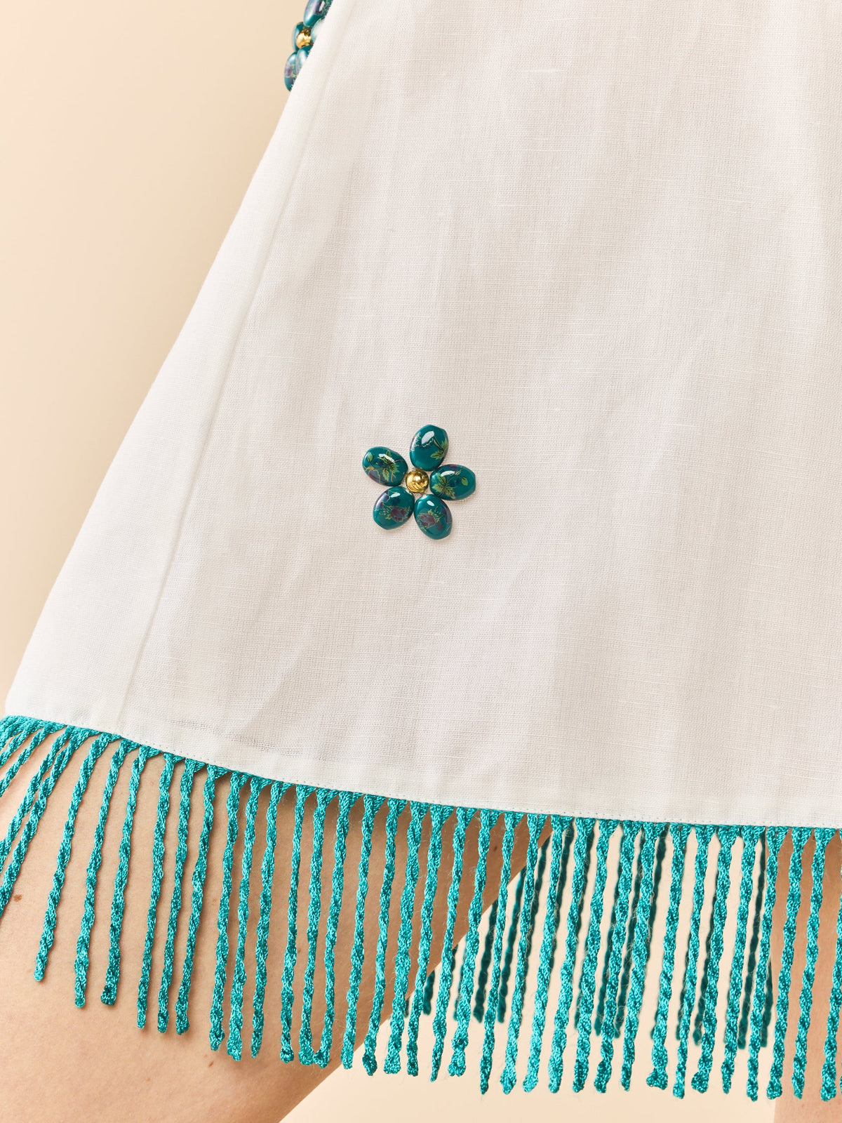 Sarah Bird Mini Dress in White with Painted Beads