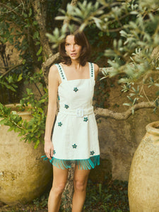 Sarah Bird Mini Dress in White with Painted Beads