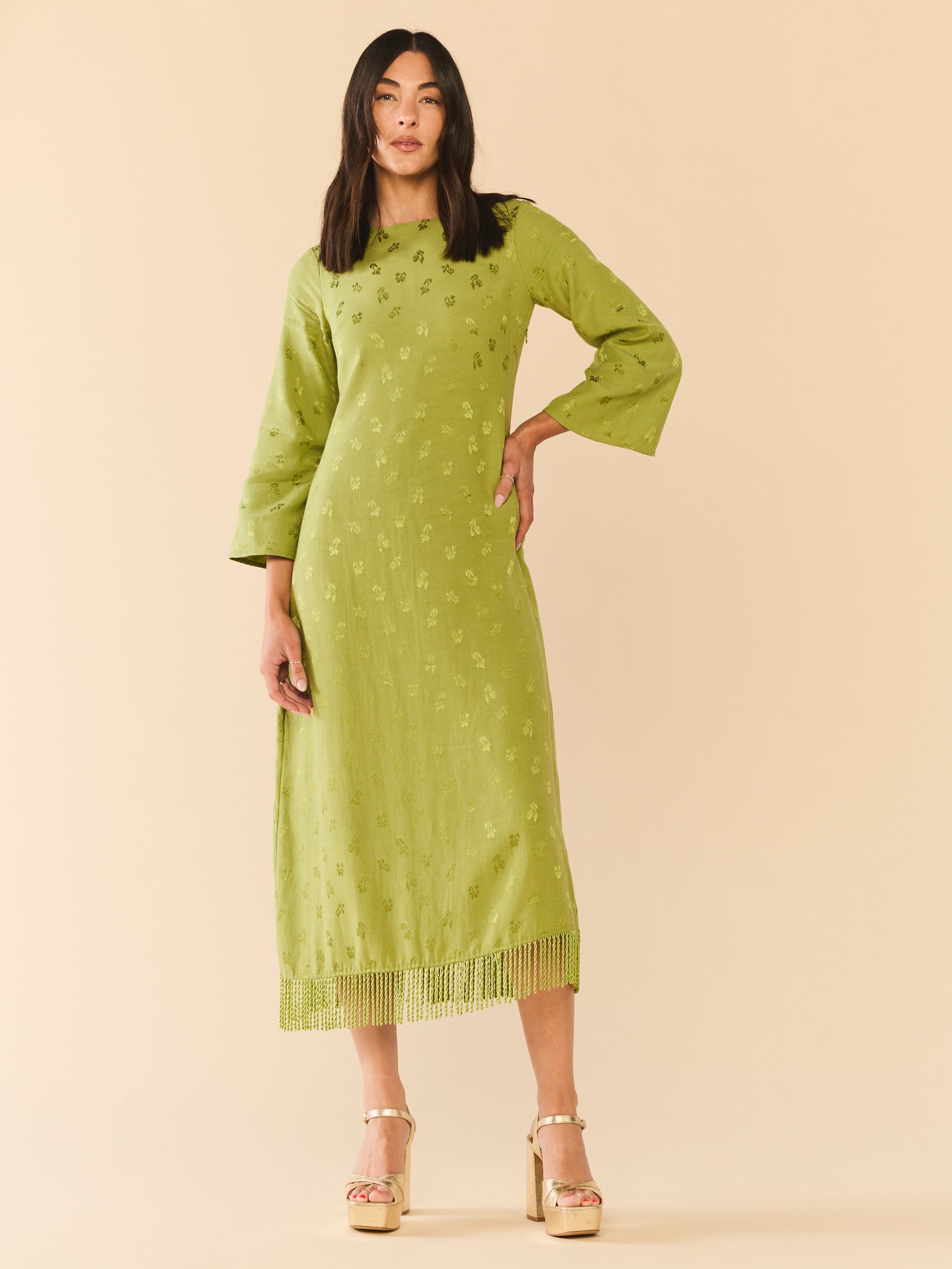 Ariana Dress in Olive Chartreuse