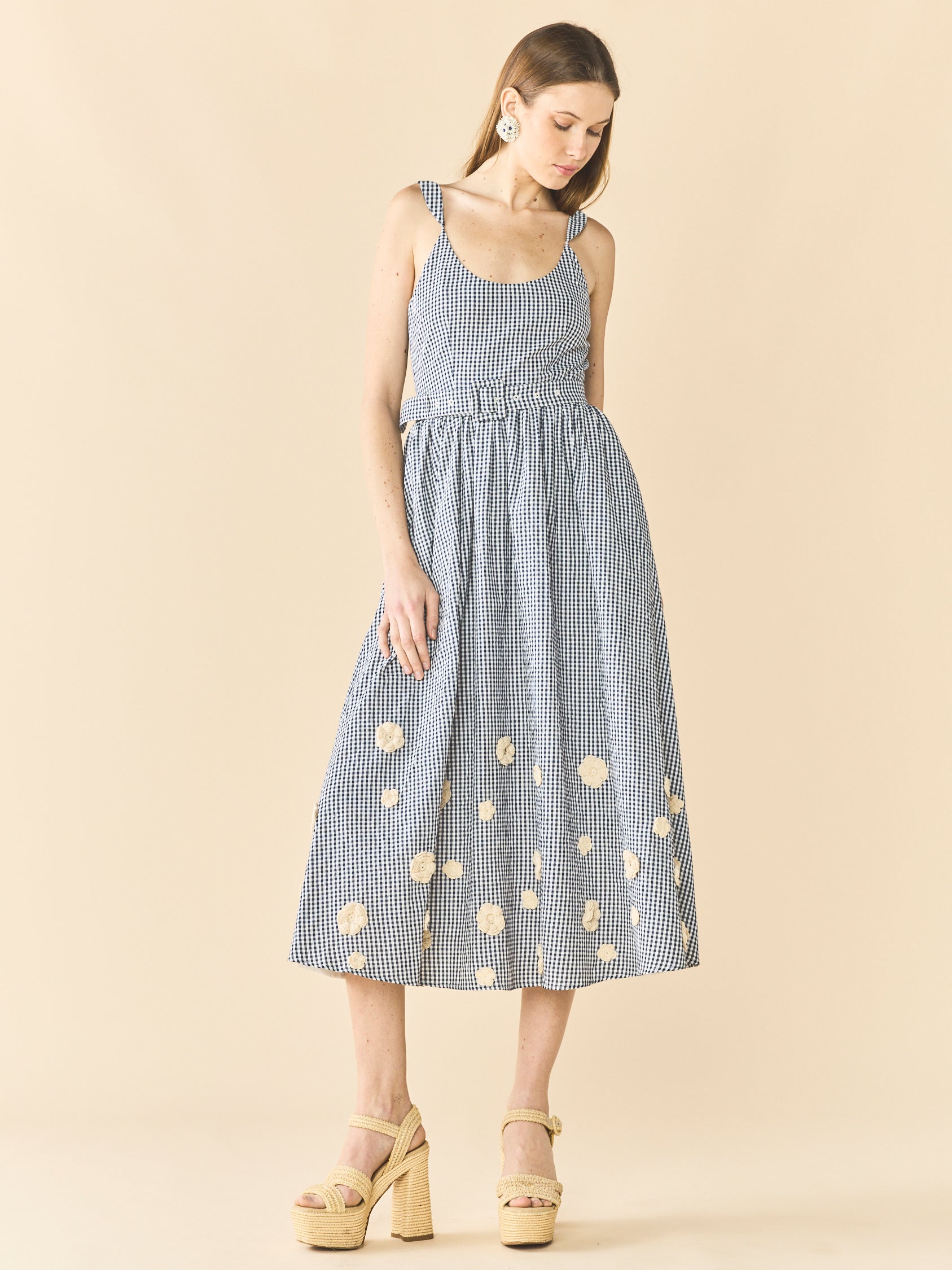 Katherine Dress in Navy Gingham with Cream Crochet Applique | Over Katherine Dress in Navy Gingham with Cream Crochet Applique | Over