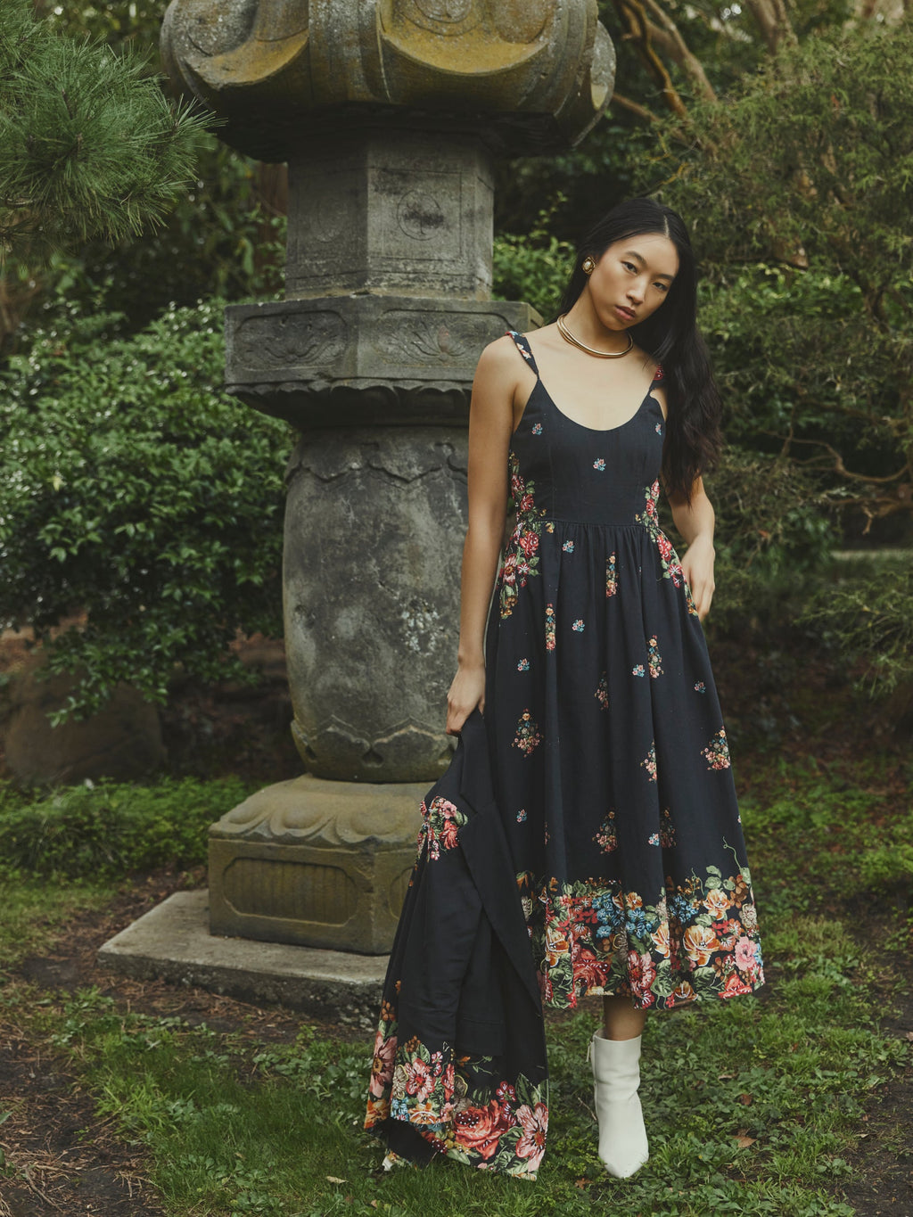 Katherine Dress in Black Victorian Floral
