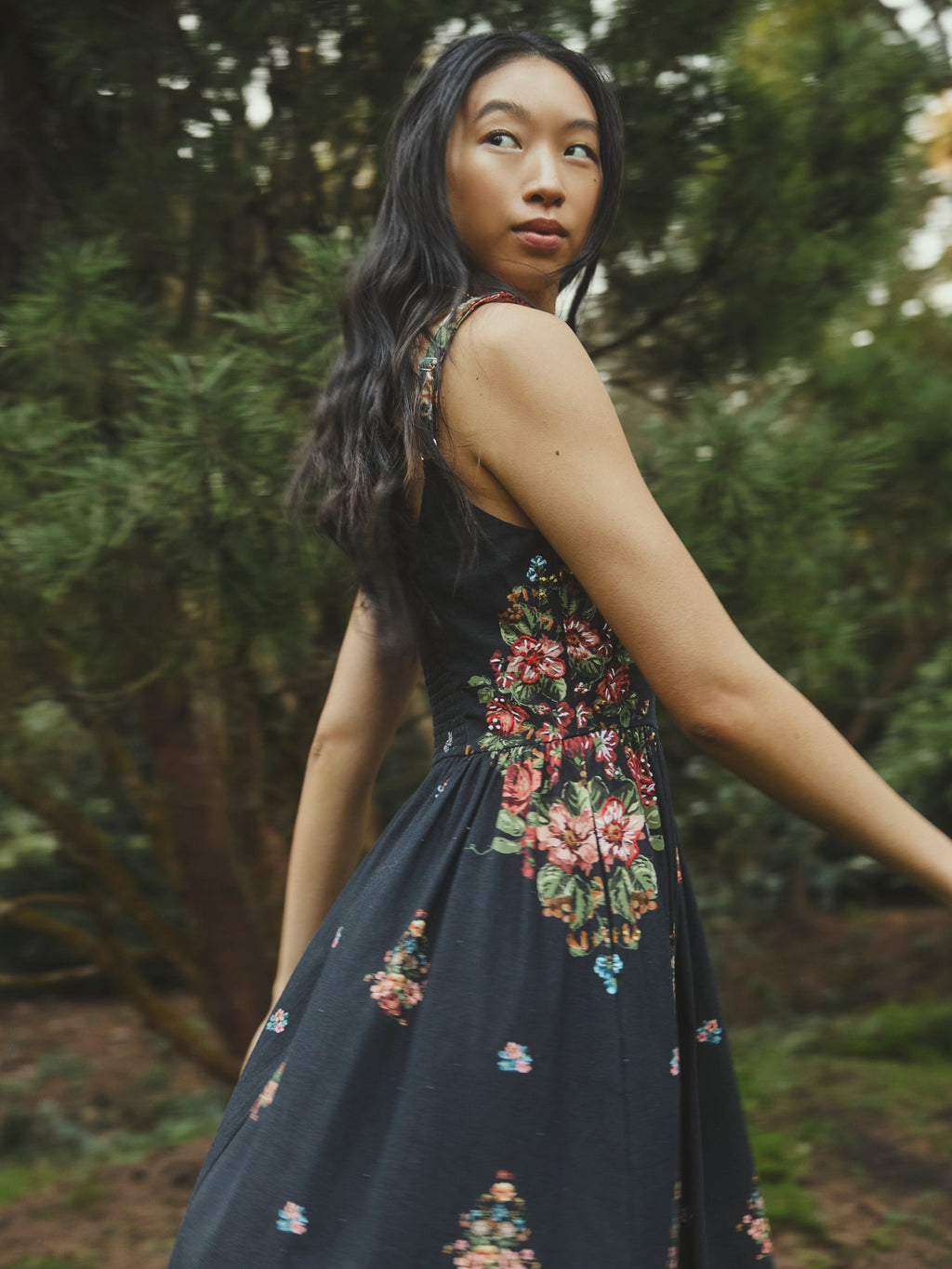 Katherine Dress in Black Victorian Floral