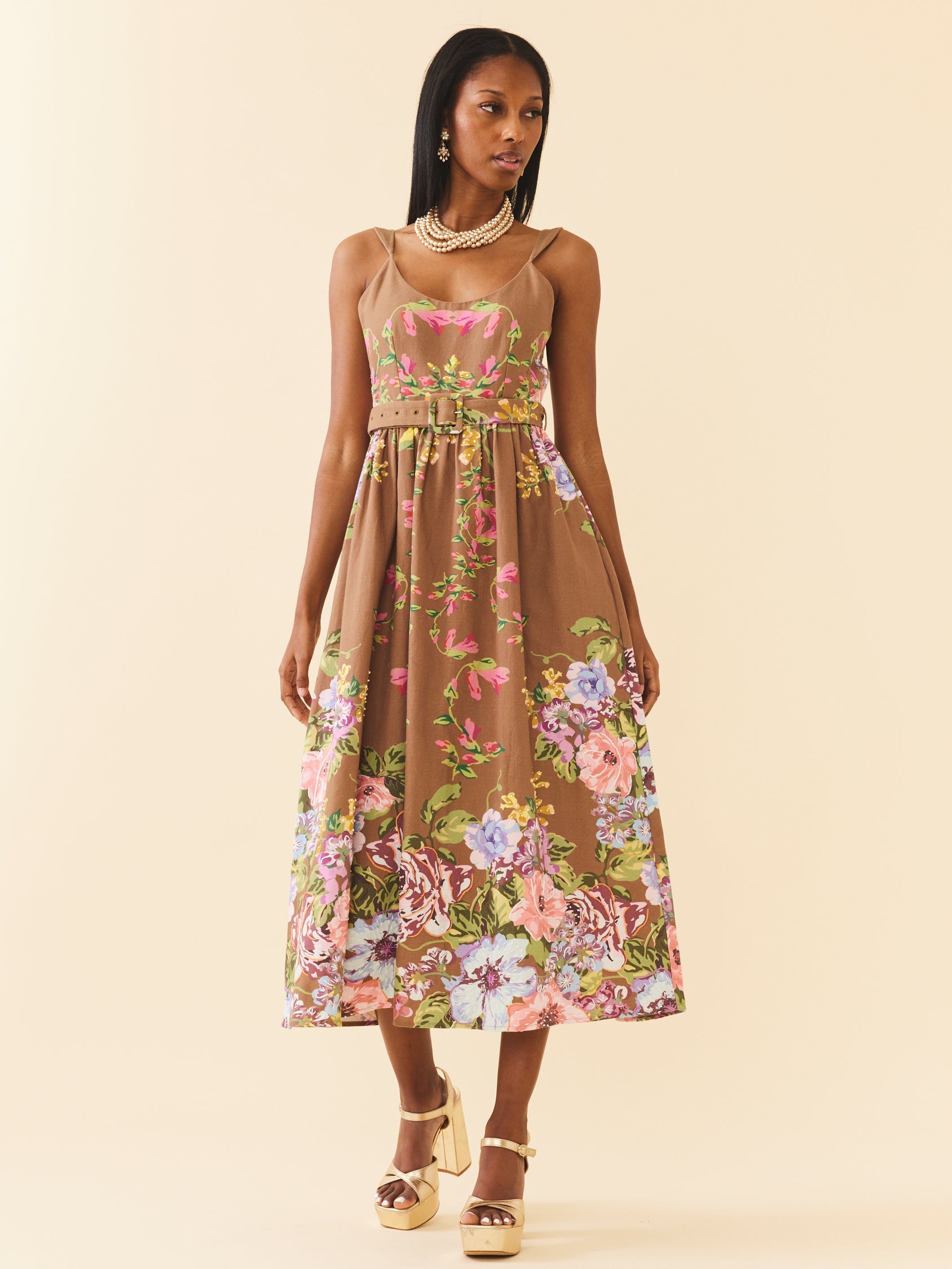 Katherine Dress in Caramel Victorian Floral