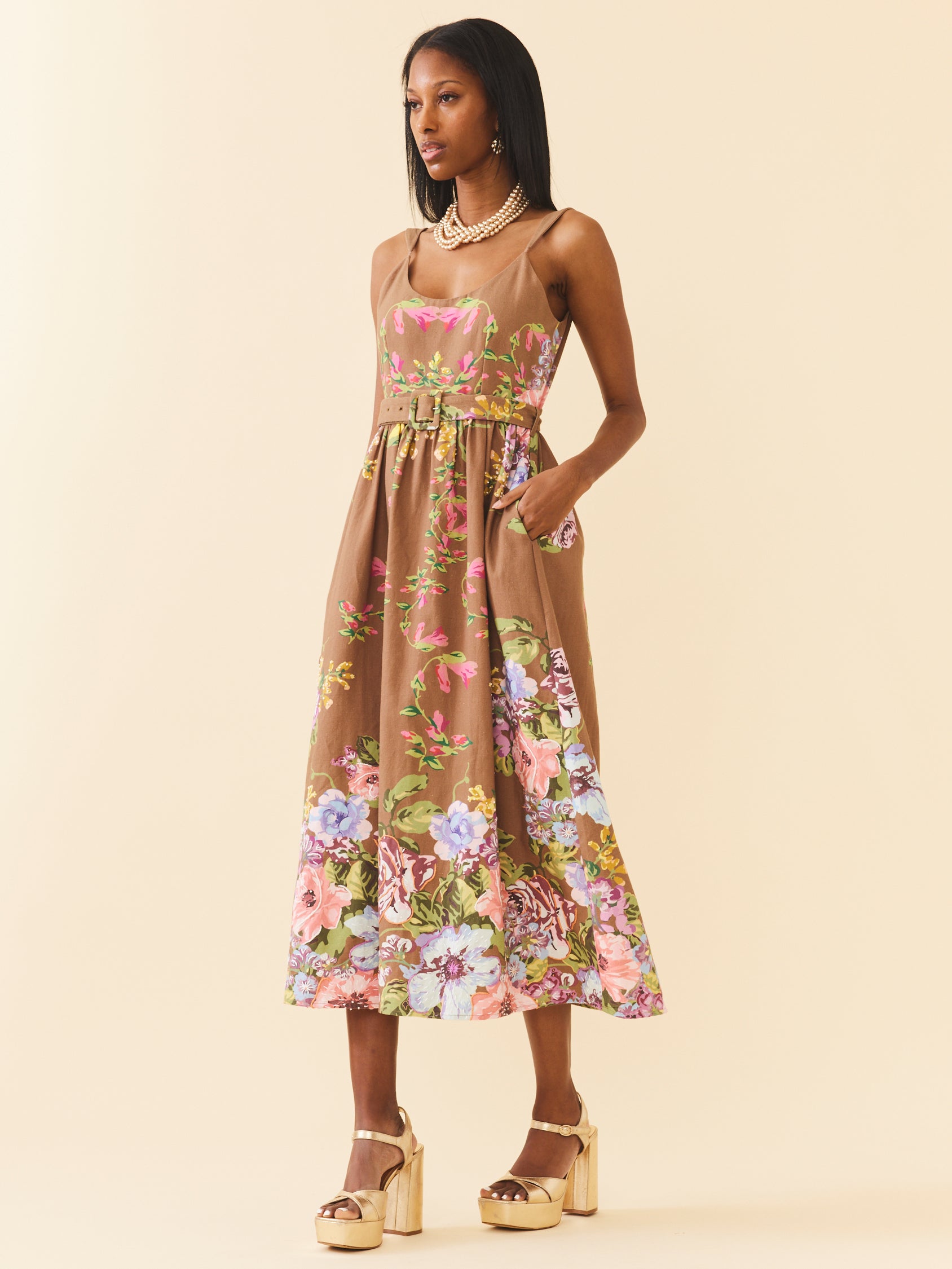 Katherine Dress in Caramel Victorian Floral | Over The Moon