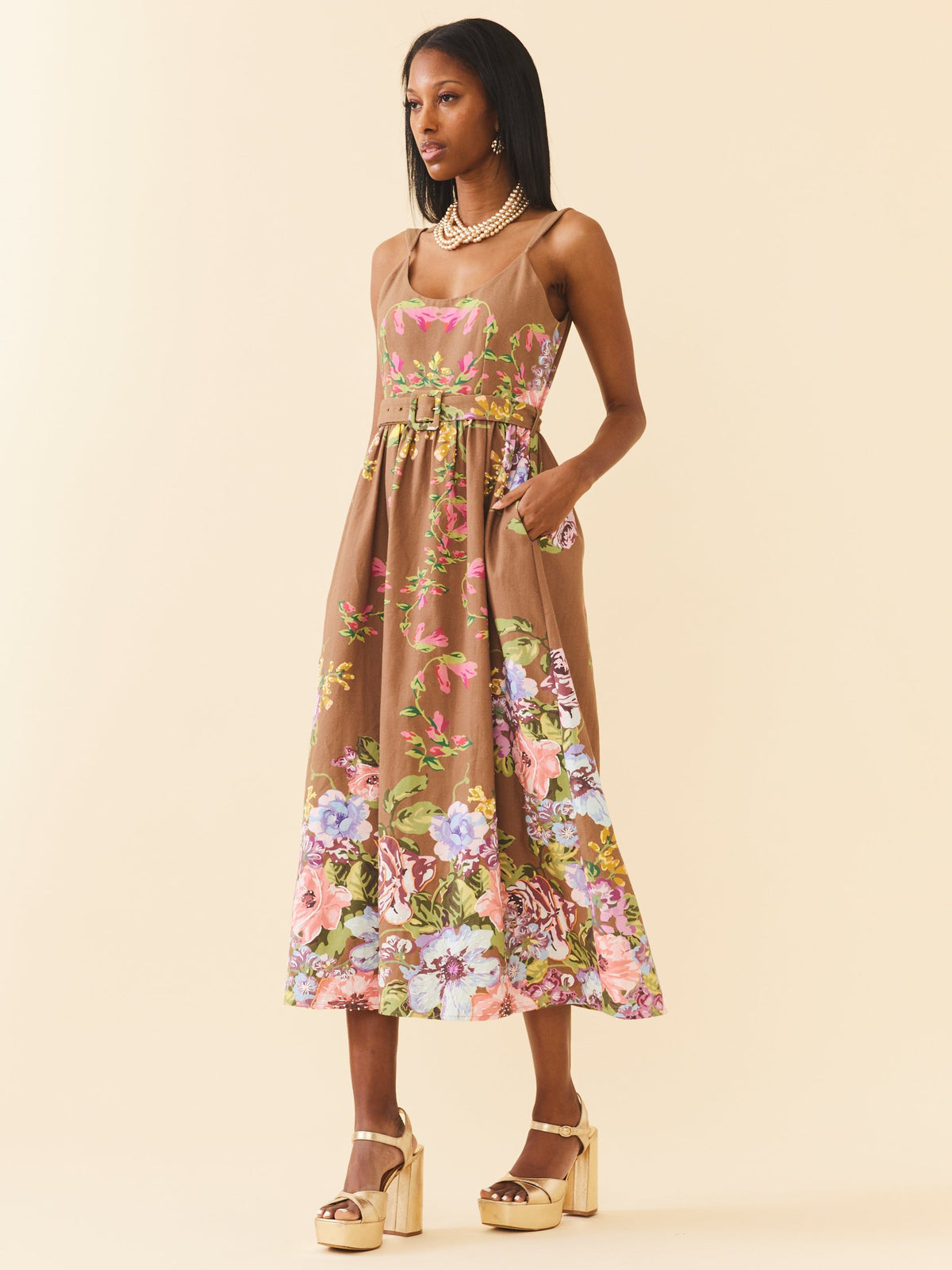 Katherine Dress in Caramel Victorian Floral