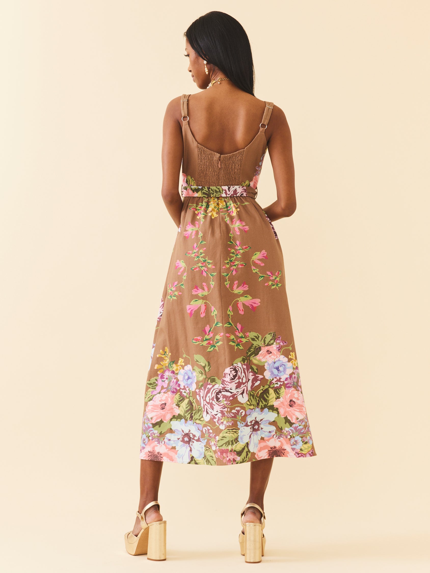 CARAMEL Flora Cotton Dress 【新品】10y Katherine Dress in Caramel Victorian Floral | Over The Moon