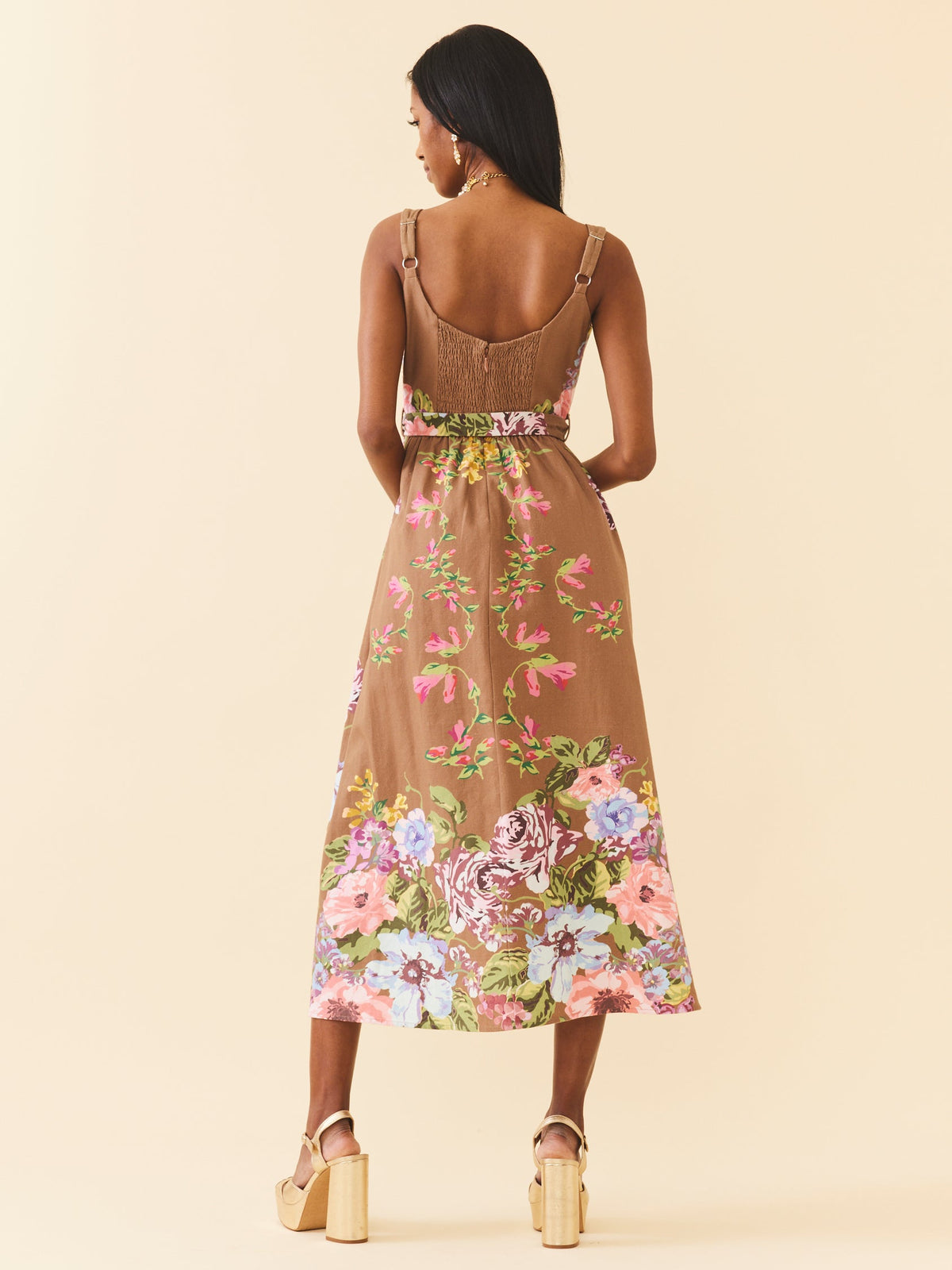 Katherine Dress in Caramel Victorian Floral
