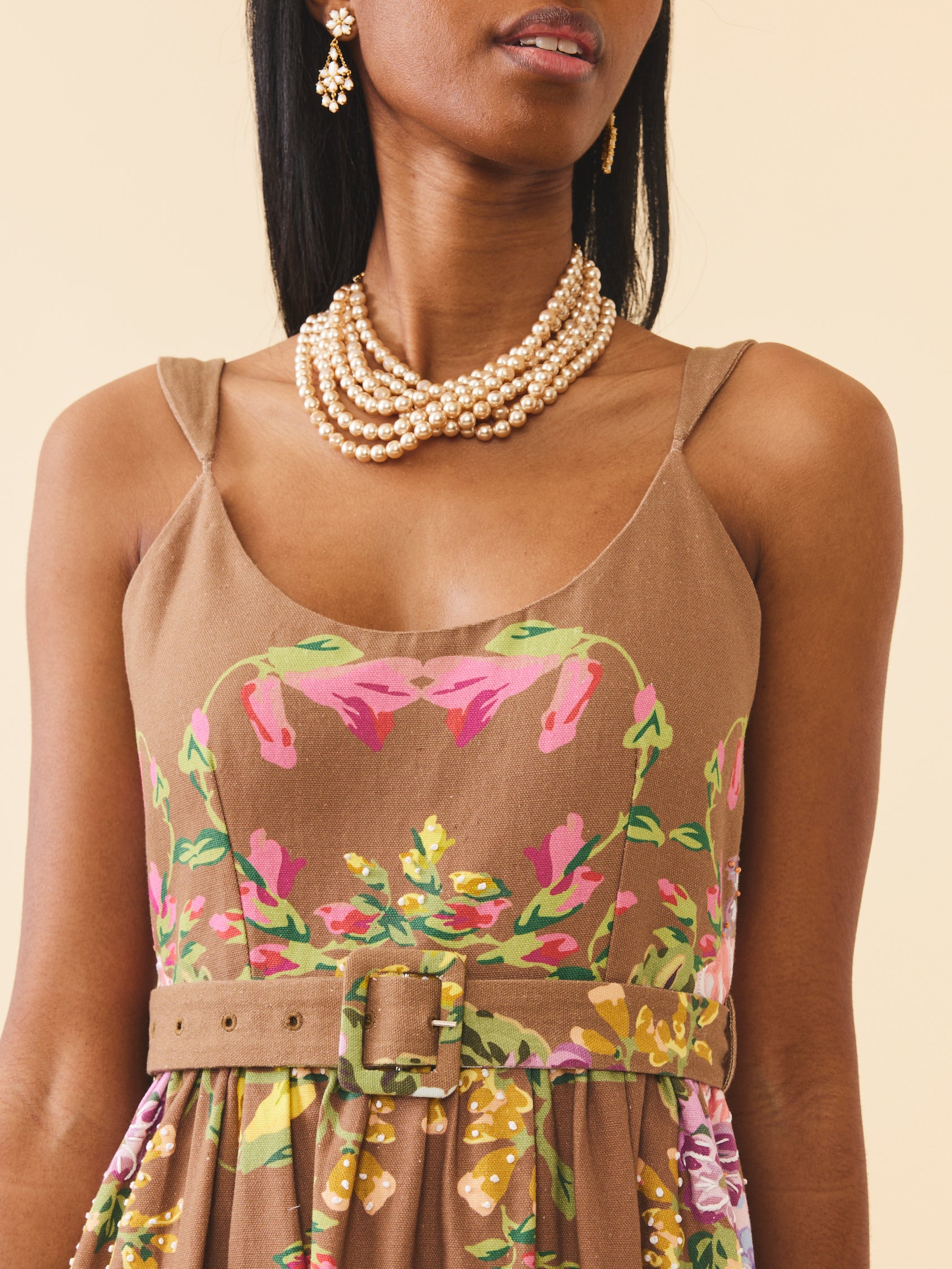 Katherine Dress in Caramel Victorian Floral | Over The Moon
