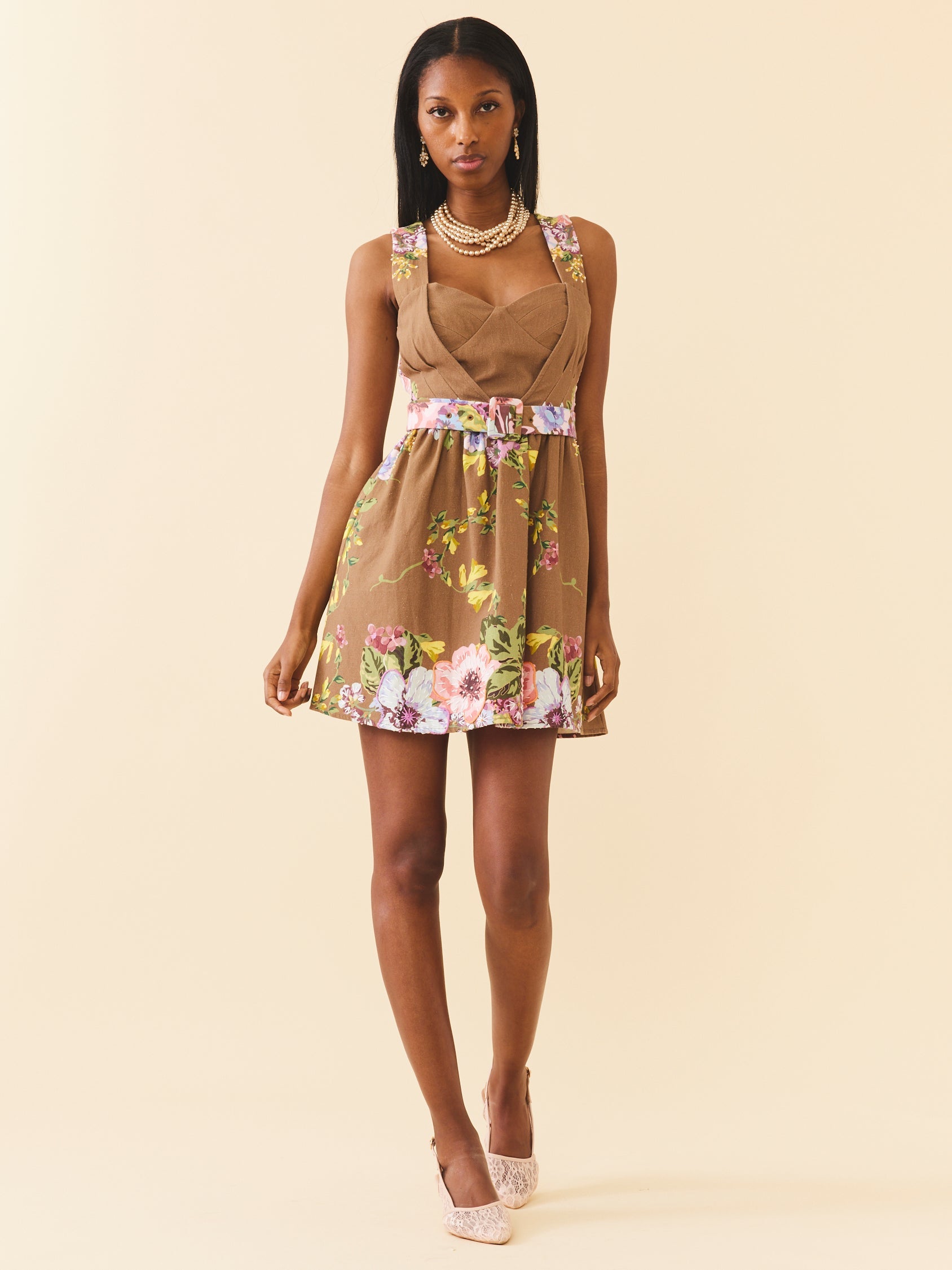 Georgie Dress in Caramel Victorian Floral