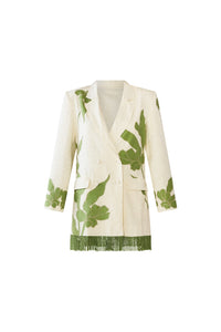Alex Blazer Dress in Ivory wth Green Appliqué