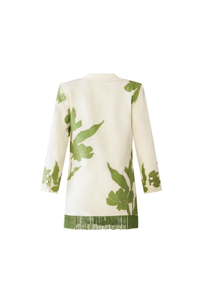 Alex Blazer Dress in Ivory wth Green Appliqué