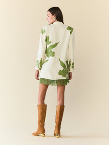 Alex Blazer Dress in Ivory wth Green Appliqué