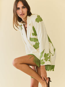 Alex Blazer Dress in Ivory wth Green Appliqué