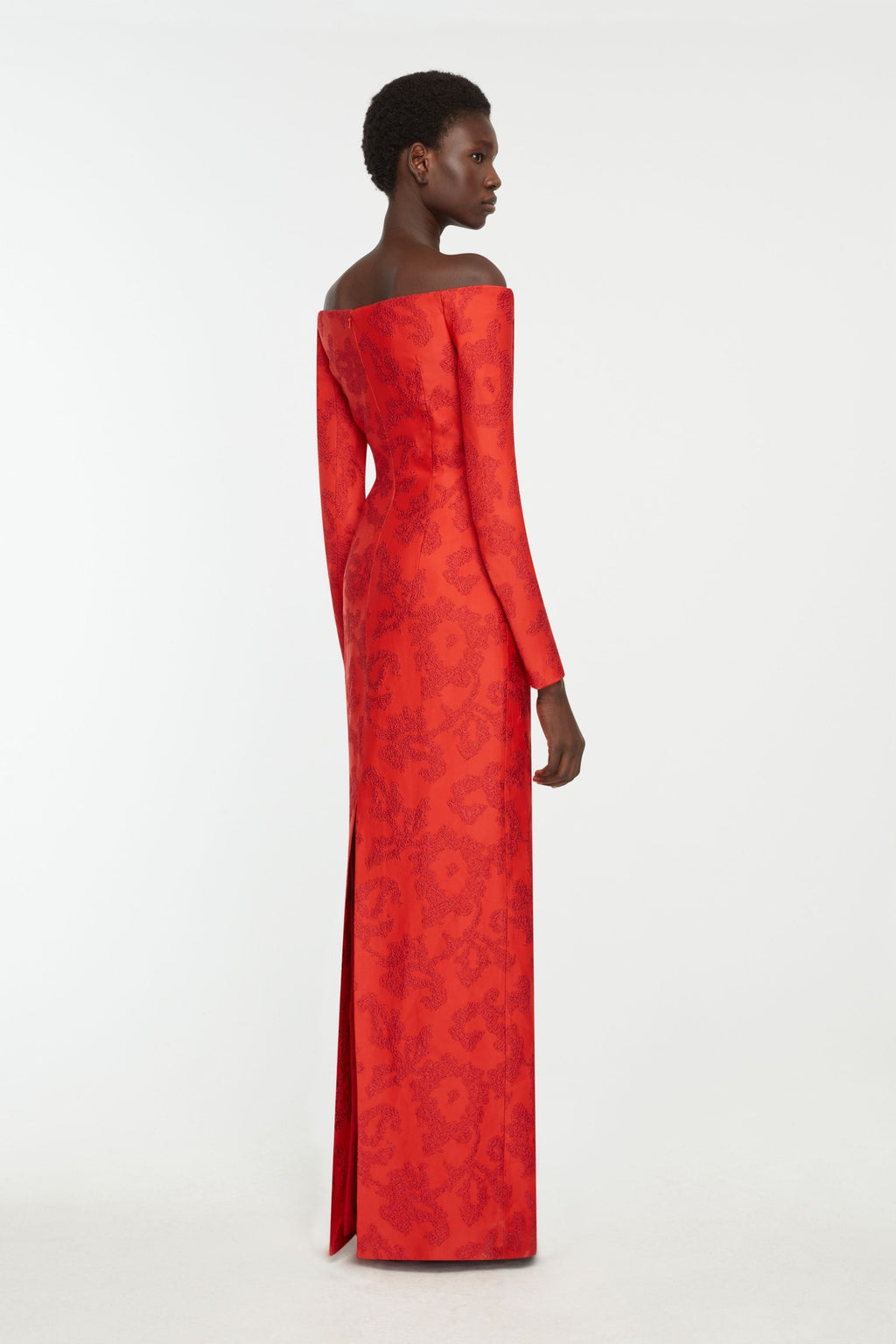 Zarith Dress In Red Boucle Floral- Side back view