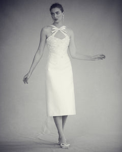 OTM Exclusive: Delphine Dress in Ivory Silk Wool with Ivory Meadow Embellishment