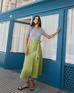 Linen Hudson Skirt in Asparagus