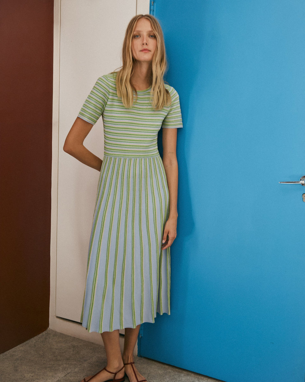 Emilia Knit Dress in Powder Blue Multi