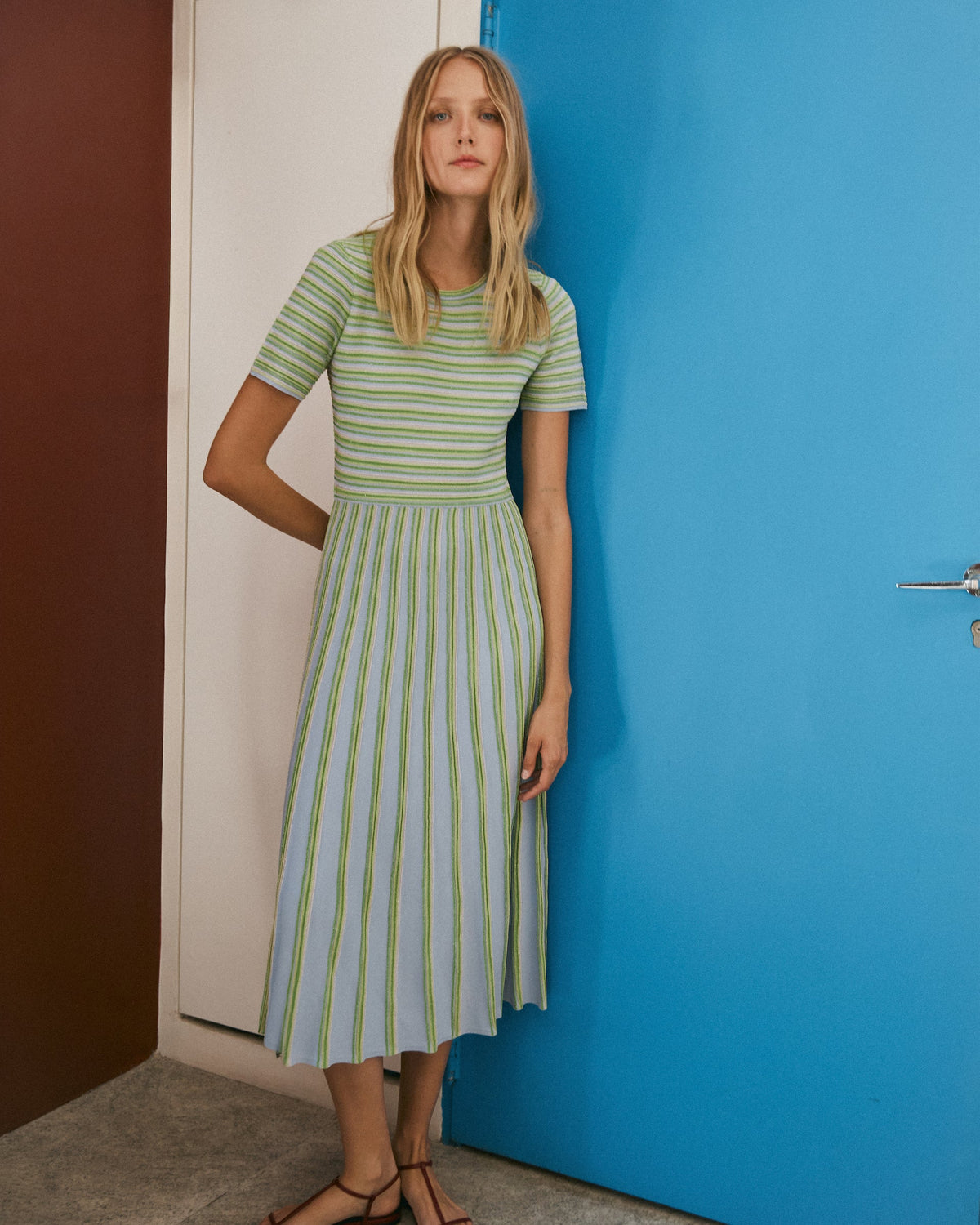 Emilia Knit Dress in Powder Blue Multi