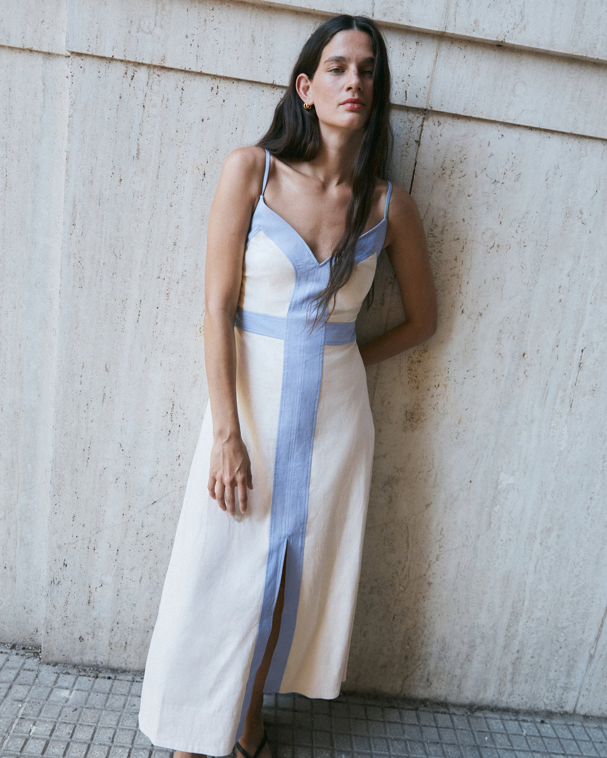 Madden Dress in Cream & Powder Blue