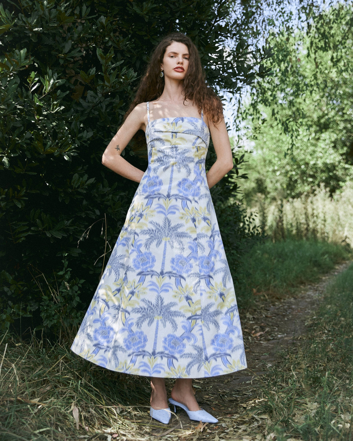 Meredith Dress in Cream/Cornflower Multi