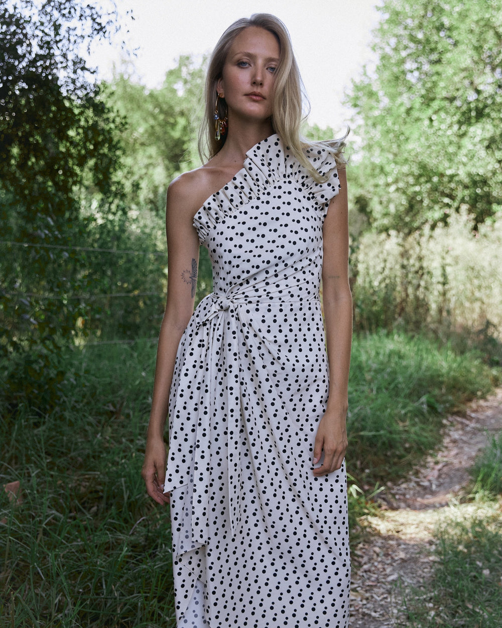 Charlotte Polka Dot Dress in Ivory/Noir